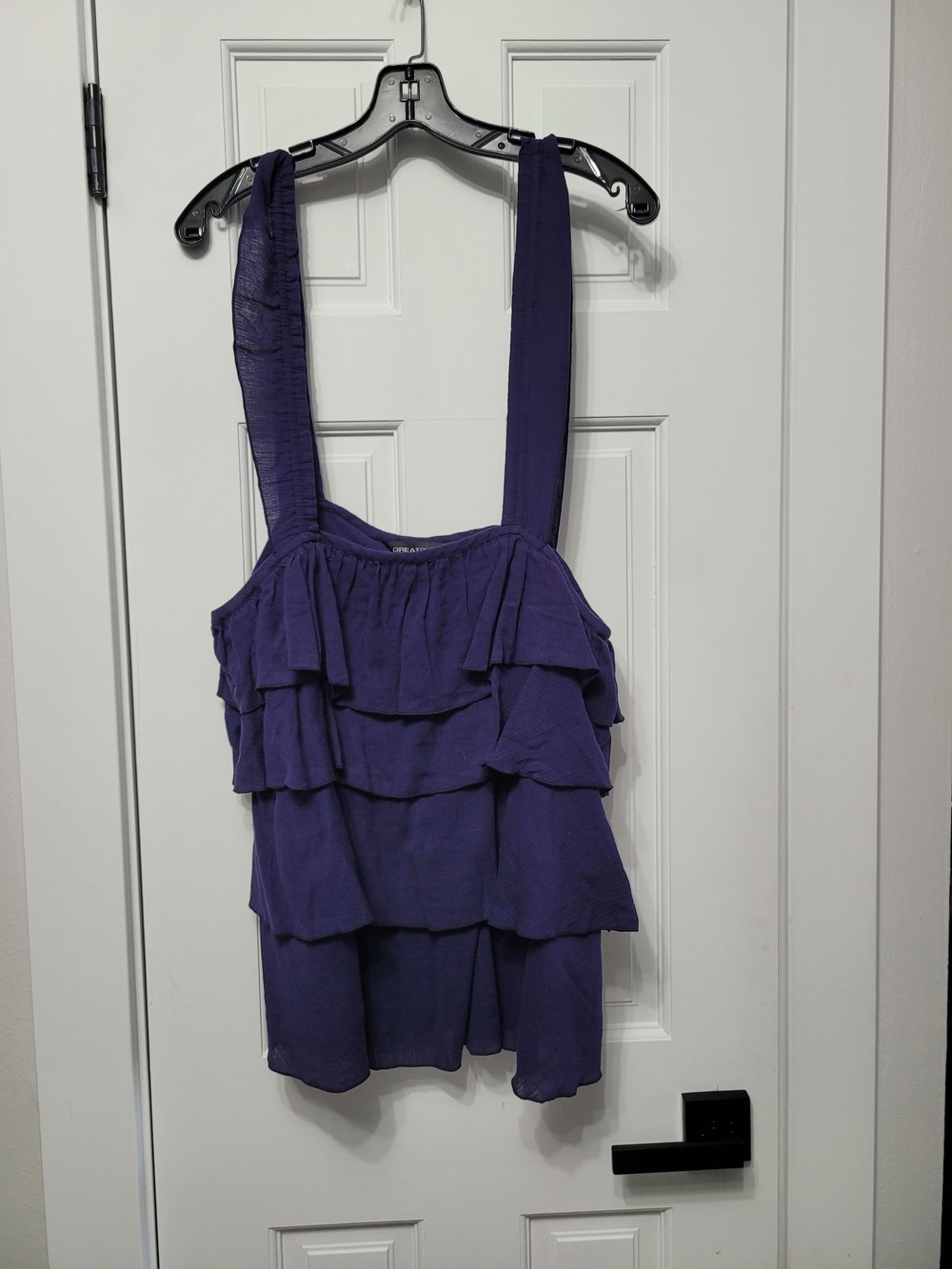 Women's Purple Tiered Ruffle Tank Top with Wide Straps